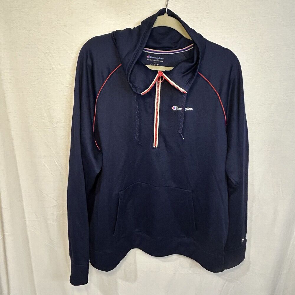Champion Women's Phys Ed Double Dry Half-Zip Sweatshirt XXL Blue Side Zipper‎